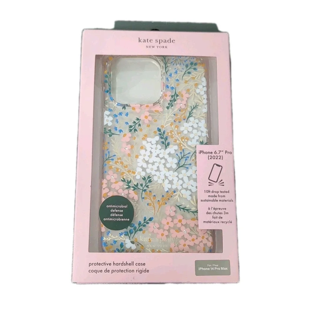 Nn6N Kate Spade NY Hard‎ Case iPhone 14 Pro Max - Floral w Stones